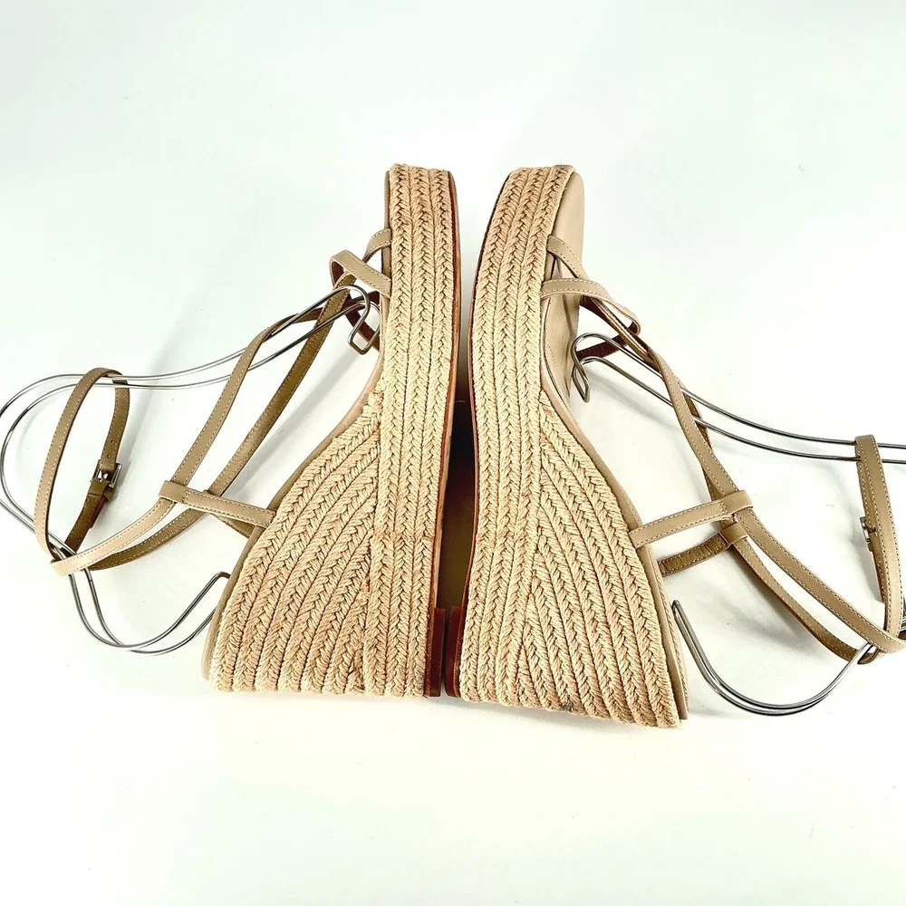 Paige Size 10 Strappy Espadrille Wedge Sandals Tan‎ Leather Neutral Boho Marlowe
